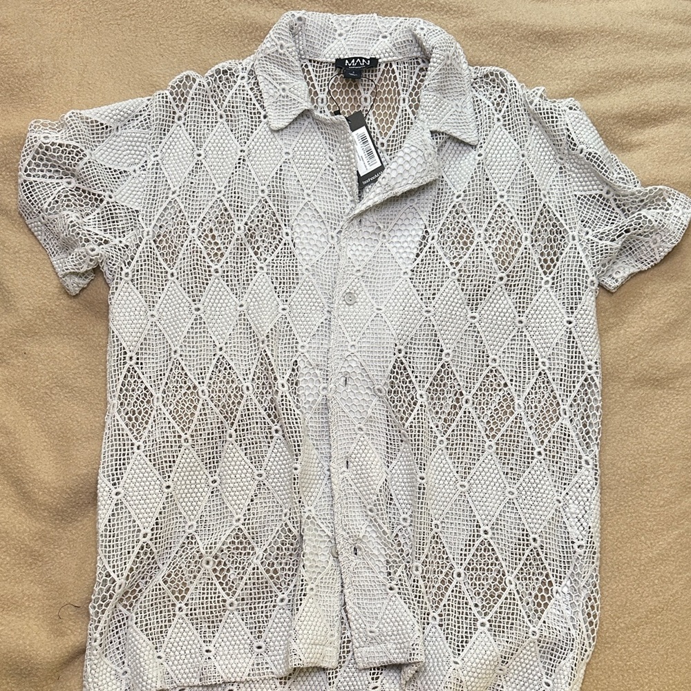 Men's Gray Crochet Shirt